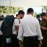 Haredi (ultra-Orthodox) men at the Tel Hashomer IDF base, August 30, 2026.