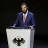 Syrian President Ahmed al-Sharaa speaks during the opening ceremony of the Damascus International Fair in Damascus, Syria, August 26, 2026. 