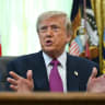 US President Donald Trump speaks after signing an executive order that aims to rename Lake Ontario to Lake America in the Oval Office of the White House in Washington, DC, on August 27, 2026. 