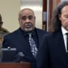 Duane Davis, center, and his attorney Michael Sanft are led back to a courtroom to hear his sentencing date after a jury found Davis guilty of first-degree murder in his trial related to the 1996 killing of rapper Tupac Shakur, at Clark County District Court Regional Justice Center, Monday, Aug. 31,