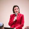 Michal Slawny Cababia is seen speaking at an event for young American Jewish community leaders and activists.