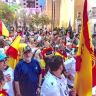Residents carrying Spanish flags take part in a protest demanding government action and calling for the resignation of Spanish Prime Minister Pedro Sanchez in the North African Spanish city of Ceuta, August 30, 2026. 