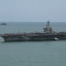 The US Navy Nimitz-class aircraft carrier USS Abraham Lincoln sails toward Laem Chabang Port before docking for a rest stop following a long deployment in the Middle East, in Chonburi province, Thailand, September 2, 2026.