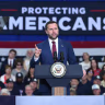 US Vice President JD Vance speaks at a MAGA Inc. Super PAC event on Aug. 31, 2026, in Sterling Heights, Michigan. 