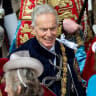 Britain's former prime minister Tony Blair (C) and his wife Cherie Blair (R) depart after attending the annual Order of the Garter service at St. George's Chapel in Windsor Castle, west of London, on June 15, 2026.
