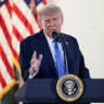 US President Donald Trump speaks while hosting a dinner in the Rose Garden at the White House in Washington, DC, US, September 2, 2026.