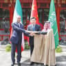 THEN-IRANIAN FOREIGN MINISTER Hossein Amir-Abdollahian (L), Chinese foreign minister Qin Gang, and Saudi Arabia’s Foreign Minister Prince Faisal bin Farhan Al Saud meet in Beijing, April 2023.  