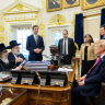 US President Donald Trump meets with Reb Aharon Teitelbaum and Reb Zalman Leib Teitelbaum at the White House. September 4, 2026.