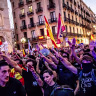 Núcleo Nacional demonstrators raise their arms during a rally in Barcelona, Spain, September 2, 2026.
