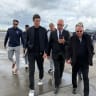 Russian presidential envoy Kirill Dmitriev walks with US special representatives Jared Kushner and Steve Witkoff upon their arrival at Vnukovo International Airport in Moscow, Russia, September 5, 2026.
