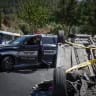 Emergency personnel at the scene of a road accident in which a vehicle overturned near the Jerusalem Biblical Zoo in Jerusalem, September 4, 2026.