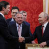 Russian President Vladimir Putin shakes hands with Jared Kushner, U.S. President Donald Trump's son-in-law, as U.S. Special Envoy Steve Witkoff stands nearby during a meeting at the Kremlin in Moscow, Russia, September 5, 2026.