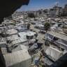 Tents housing displaced Palestinians are seen among homes destroyed during the recent war between Israel and Hamas in Gaza City, central Gaza Strip, September 3, 2026.