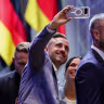 Lead candidate Ulrich Siegmund of the far-right Alternative for Germany (AfD) political party, makes a selfie with a supporter during the final campaign rally on the eve of state elections in Saxony-Anhalt on September 5, 2026 in Magdeburg, Germany.