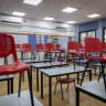 View of an empty classroom at a school in Givatayim, during a teacher's strike, on May 6, 2025.