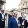 US Rep. Randy Fine (R-FL) (C) departs after a candlelight vigil in honor of National Police Week at the US Capitol on May 12, 2026 in Washington, DC. 