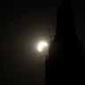The Elizabeth Tower more commonly known as Big Ben is pictured during a near total solar eclipse, with more than 90 percent of the Sun blocked by the Moon across Britain, in central London on August 12, 2026.