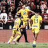 MACCABI TEL AVIV'S Ester Sokler celebrates after scoring the second of his two goals in the yellow-and-blue’s 4-1 away Premier League victory over Hapoel Beersheba at Turner Stadium