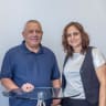 Portrait of Yashar party member former Shin Bet and Mossad official Dvora Bachar with Yashar head Gadi Eisenkott, August 12, 2026.