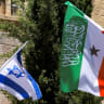 Flags of Somalia's breakaway region of Somaliland fly alongside Israeli flags on a street in western Jerusalem on June 14, 2026; illustrative