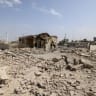The remains of a telecommunications tower and offices are destroyed following a US military strike earlier in the week on Kuhestak, Sirik County, in Iran's southern Hormozgan province on September 6, 2026.