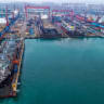 This aerial photo shows the Qingdao Beihai Shipyard in Qingdao, China's eastern Shandong province on June 30, 2026.