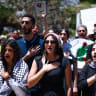 Arab Israelis and Israeli left-wing activist students take part in a rally marking the Nakba anniversary at Tel Aviv University, May 13, 2026. 