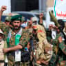 Fighters loyal to the Houthi authorities, shouts slogans during a rally to recruit more fighters, in Sanaa on September 10, 2026.