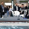 Aselsan display a model of TCG Istanbul (F-515) Istanbul-class frigate during the UDT, Undersea Defence Technology 2026 at ExCel London on April 14, 2026 in London, England.