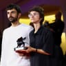 Directors Yuval Abraham and Rachel Szor pose with the Special Jury Award for "Naza" during the closing ceremony of the 83rd Venice International Film Festival, Italy, September 12, 2026. 