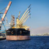 Ships by the Eilat port, Red Sea, on January 03, 2024.