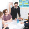ULPAN LA-INYAN instructor Moshe Shmuel teaches basic Hebrew; teacher, trainer & educational program developer Tali Itzhakov (below) works with a student. 
