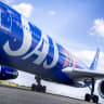 The logo of SAS Scandinavian Airlines is seen on anAirbus A330 plane during a SAS press conference at Copenhagen Airport in Copenhagen on June 30, 2026.