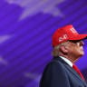 US President Donald Trump looks on during a campaign rally with North Carolina Republican Senate candidate and former RNC Chairman Michael Whatley at Gastonia Municipal Airport on September 16, 2026 in Gastonia, North Carolina.