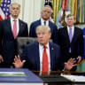 US President Donald J. Trump makes an announcement on healthcare in the Oval Office at the White House in Washington, DC, US, September 18, 2026. 