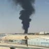 Large plume of black smoke rises from the fuel storage area at King Khalid International Airport, in Riyadh, Saudi Arabia, September 19, 2026. Picture taken with a mobile phone.