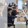 The Dutch chess team is seen on Monday, September 21, 2026, at the Chess Olympiad  in Samarkand Uzbekistan sat across from empty seats and the Isreali team refused to play on Yom Kippur. 
