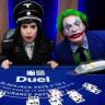 Nelli Levonyan, left, who has appeared multiple times in a full Nazi uniform on Duel.com’s blackjack live streams, sits alongside Paul “Gypsy Crusader” Miller, who often appears online dressed up as the supervillain the Joker.