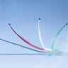 The UAE aerobatics team "Fursan Al Emarat" team performs during the second international air show and aerospace expo at El Alamein International Airport in El Alamein, Egypt, September 9, 2026. Egypt is hosting the event from September 8 to 10, 2026.