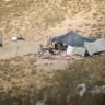 Jewish settler encampment, used for grazing, is located on Palestinian land in the Masoudiya area, northwest of Nablus in the West Bank. Jewish settlers attacked Palestinian homes, throwing stones and setting fire to farmland in the village of Deir Dibwan and the Masoudiya area. June 15, 2026.