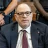  Former Hollywood film producer Harvey Weinstein appears in Manhattan criminal court for the retrial of his rape case on May 13, 2026, in New York City. 