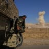 Kurdish Peshmerga fighters detonate a land mine laid by the Islamic State (IS) group fighters in the Iraqi town of Bashiqa, some 25 kilometres north east of Mosul, on November 13, 2016 after they retook control of the town from IS jihadists.