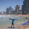 Beachgoers at the beach in Tel Aviv. July 09, 2026