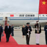 US President Donald Trump and Chinese President Xi Jinping walk on the red carpet as Xi arrives ahead of a state visit at Joint Base Andrews, Maryland, US, September 23, 2026. 