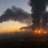 Smoke columns rise after strikes in an oil refinery in Moscow, Russia, September 20, 2026, in this screengrab from a video obtained from social media.