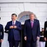 President of China Xi Jinping (2nd-L) and first lady of China Peng Liyuan (L) greet US President Donald Trump and first lady Melania Trump (R) during an arrival ceremony at the White House on September 24, 2026 in Washington, DC.  