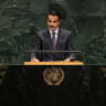 Emir of Qatar Tamim bin Hamad al Thani speaks during the 81st session of the United Nations (UN) General Assembly at UN Headquarters on September 22, 2026 in New York City. 