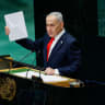 Prime Minister Benjamin Netanyahu holds a Starlink device as he addresses the 81st United Nations General Assembly (UNGA) at UN headquarters in New York City, US, September 24, 2026