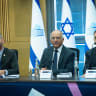 Chairman of the Central Elections Committee (CEC), Supreme Court Justice Noam Sohlberg, Acting Director-General of the CEC, Attorney Din Livne, and committee members attend the registration of party lists ahead of the upcoming Israeli elections at the Knesset in Jerusalem, September 7, 2026.