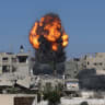 Smoke and flames rise from a house during an Israeli strike, carried out after the IDF warned residents to evacuate the area, in Khan Younis, in the southern Gaza Strip, September 9, 2026. 